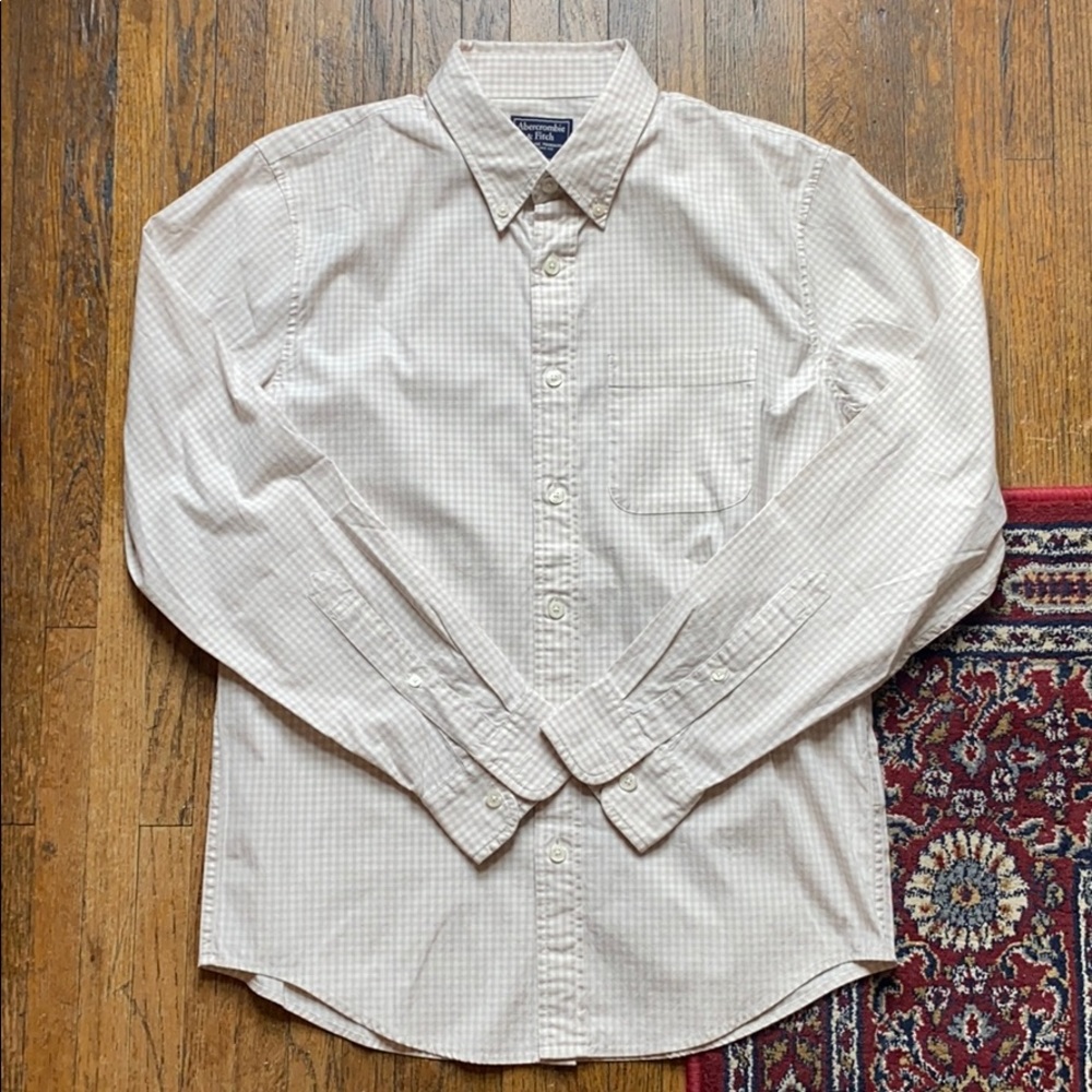 Tan Checkered Poplin Button Down Shirt
